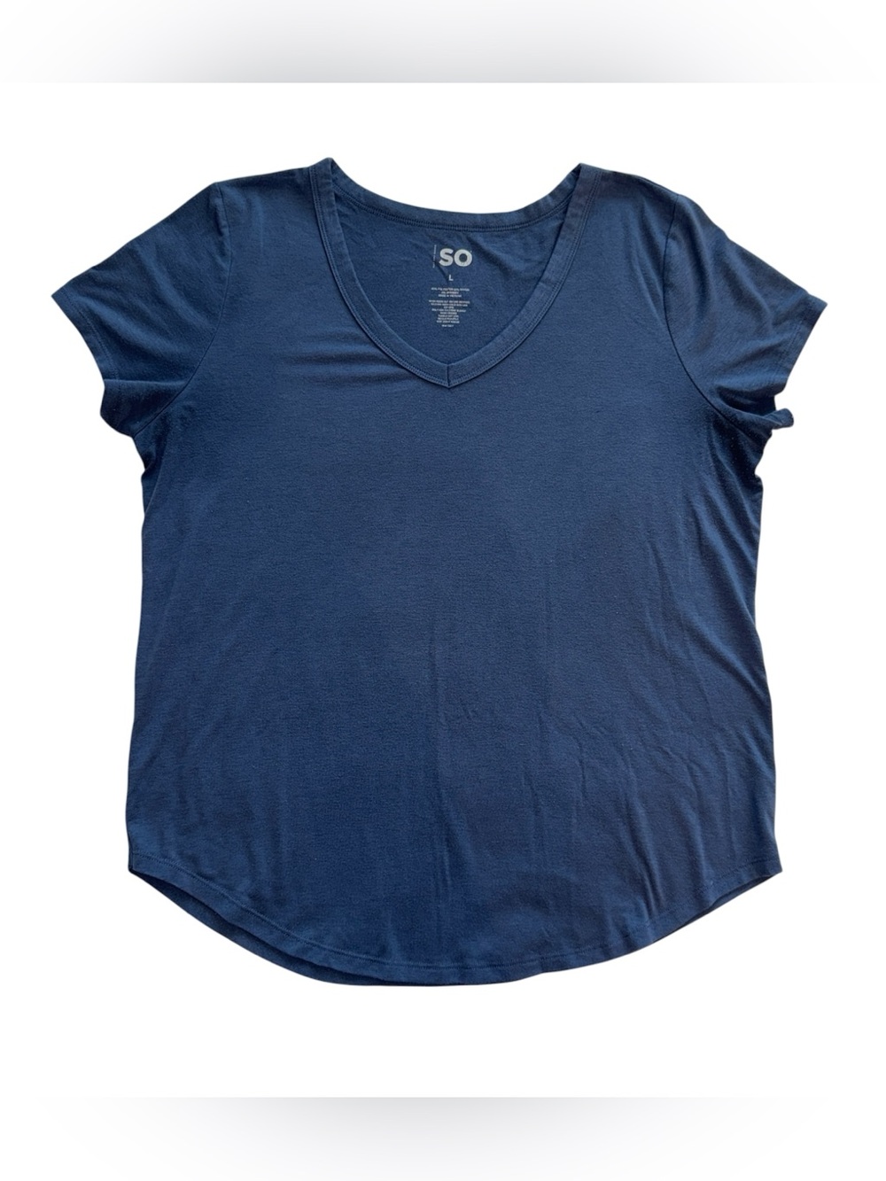 SO Navy Blue V-Neck Short Sleeve Top Large Casual Basic Tee